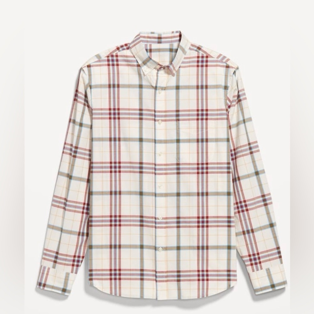 Men's Sz S  Red Plaid Long Sleeved Button Down Shirt by Old Navy Classic Fit - Picture 4 of 10
